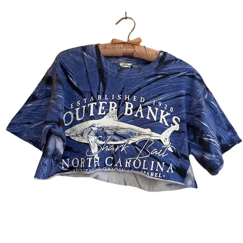 Outer Banks Tie-Dye Crop Top Tee Shirt Blue size medium